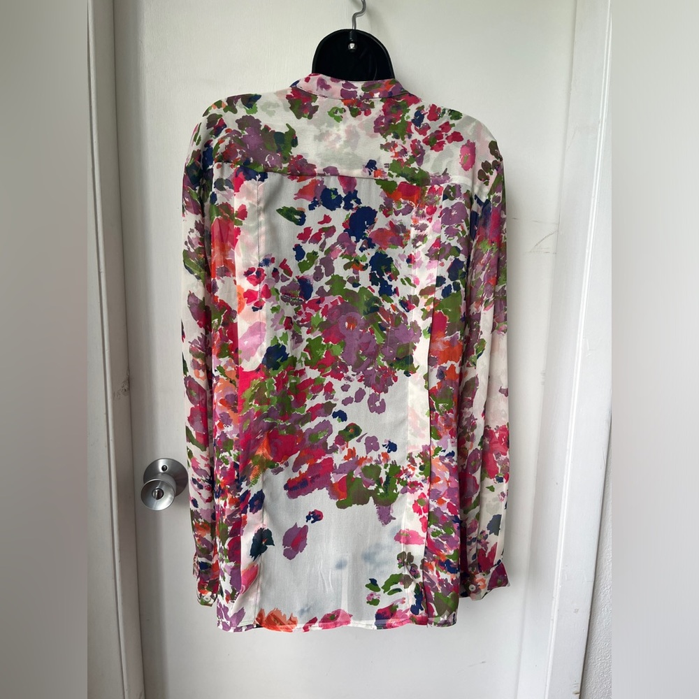 Walter Baker W118 Size L multicolor Floral Sheer Button Up Top Career - Picture 4 of 14